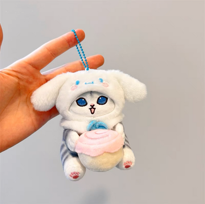 Japan Artist Mofusand x Sanrio Cat Neko Crossover Cinnamoroll - 12cm 15cm 20cm Mascot Plush Doll Big Keychain