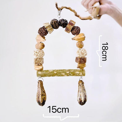 15x18cm Natual Style Swings Seeds Fruits & Perch Bite Hanging Natural Parrot Birdie Toy for Small Medium Size Parrot Cages Accessories