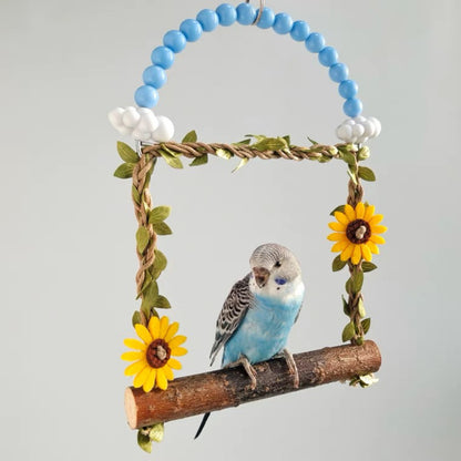 Sunflower with Sky Swings Natural Tree Branch Parrot Bird Toys