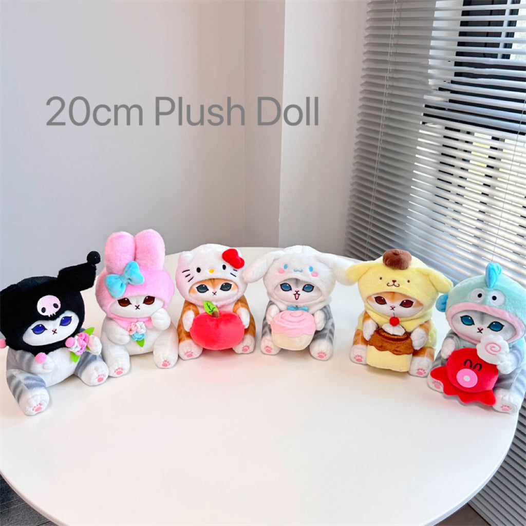 Japan Artist Mofusand x Sanrio Cat Neko Crossover My Melody - 12cm 15cm 20cm Mascot Plush Doll Big Keychain