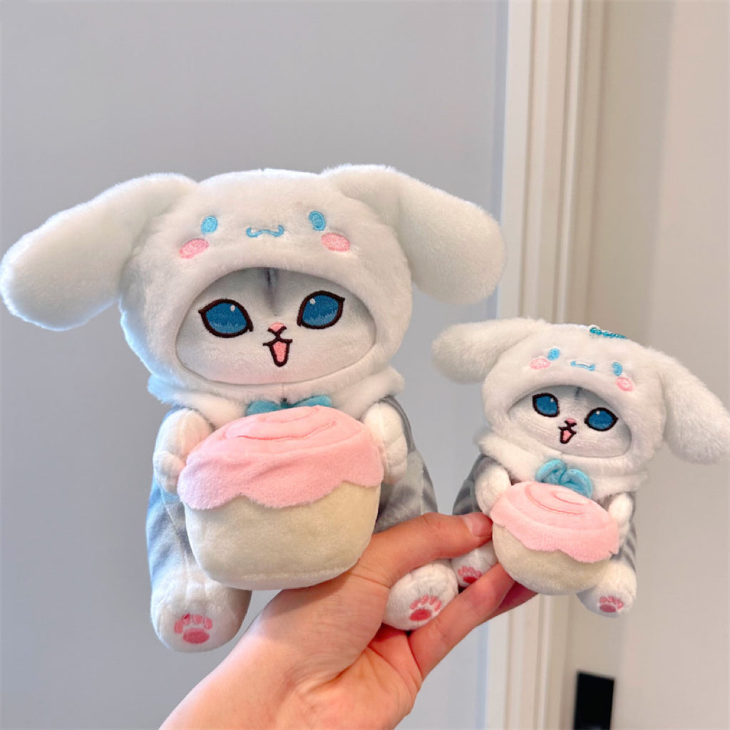 Japan Artist Mofusand x Sanrio Cat Neko Crossover Cinnamoroll - 12cm 15cm 20cm Mascot Plush Doll Big Keychain