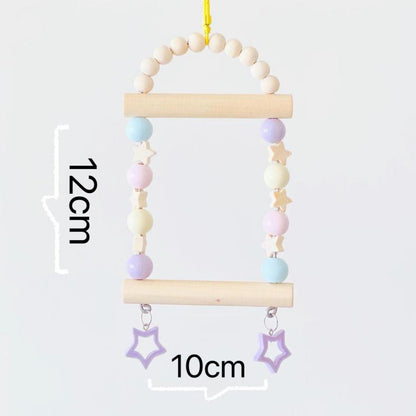 12x10cm Pastel Stars Frame Round Wooden Swings Handmade Bird Toys Organic Bird Cages Accessories Small Parrot Lovebird Budgie Parrotlet