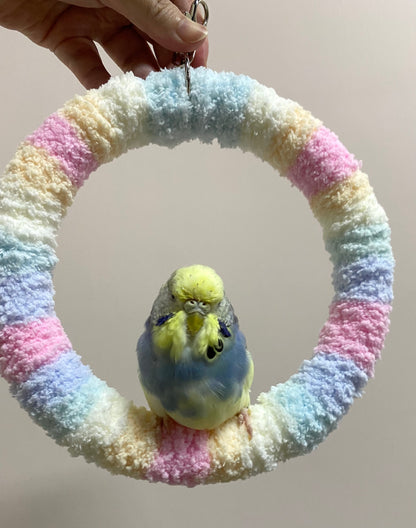 +Handmade+17.5cm Pastel Cotton Candy Yarn Knitting Ring Swings Parrot Birdie Toy