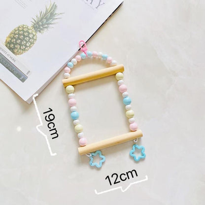 19x12cm Pastel Macarons & Stars Frame Round Wooden Swing Handmade Bird Toys Organic Bird Cages Accessories