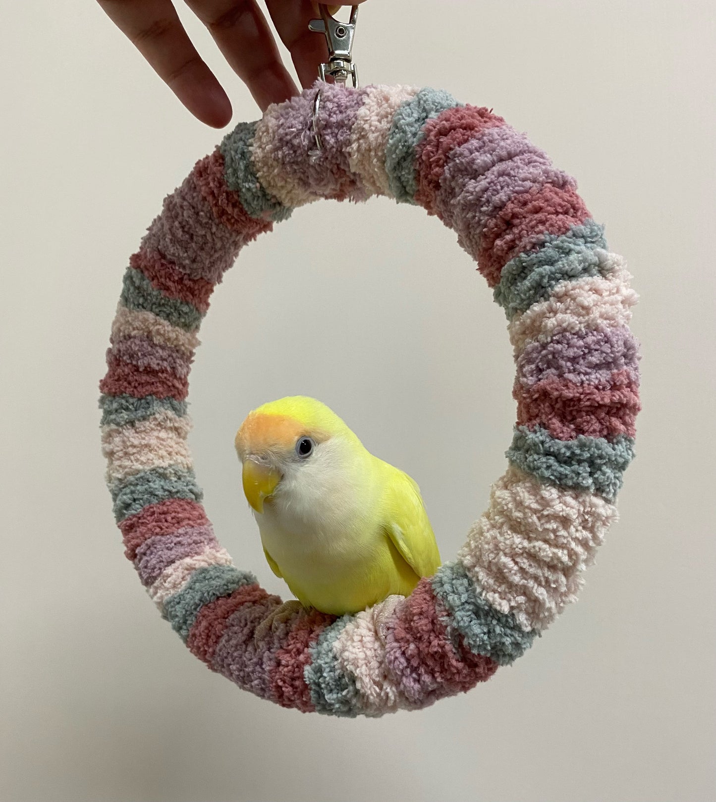 +Handmade+17.5cm Sakura Pink Purple Yarn Knitting Ring Swings Parrot Birdie Toy