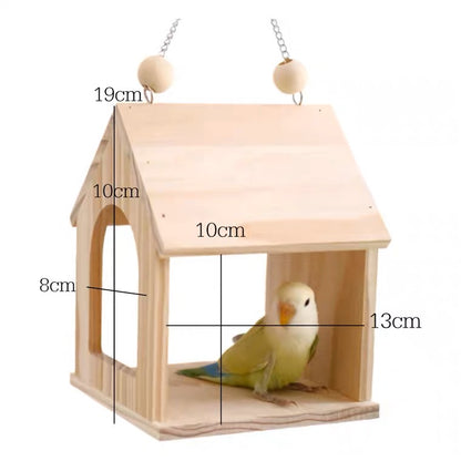 Handmade Wooden Little House Hanging Toy for Parrot Bird Toys Organic Bird Cages Accessories Lovebird Budgie Pacific Parrotlet