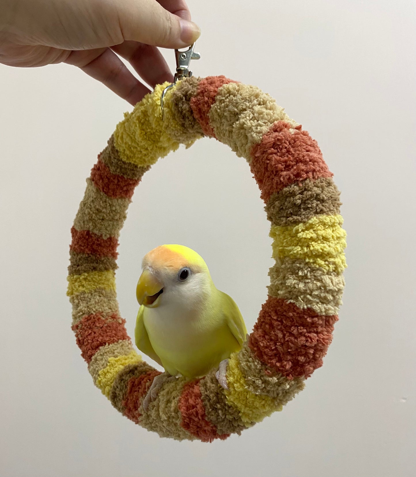 +Handmade+17.5cm Aki Brown Yellow Yarn Knitting Ring Swings Parrot Birdie Toy