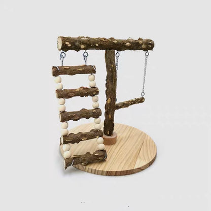 Natural Wooden Bird Stand Playground with Ladder and Swings Parrot Handmade Bird Toys Organic Lovebird Budgie Pacific Parrotlet