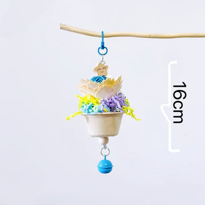 16cm Colourful Flower Pots with Bell Bite Hanging Natural Parrot Birdie Toy for Small Medium Size Parrot Cages Accessories Lovebirds Budgie