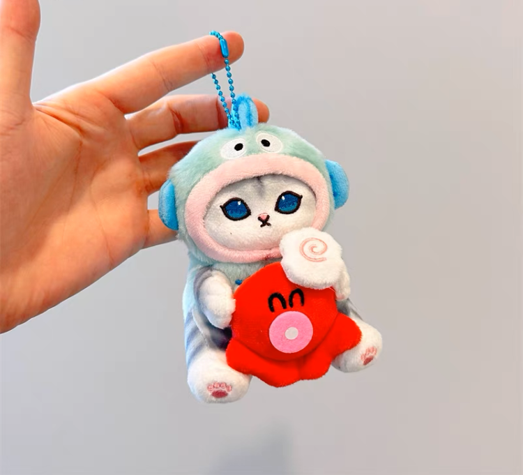 Japan Artist Mofusand x Sanrio Cat Neko Crossover Hangyodon - 12cm 15cm 20cm Mascot Plush Doll Big Keychain