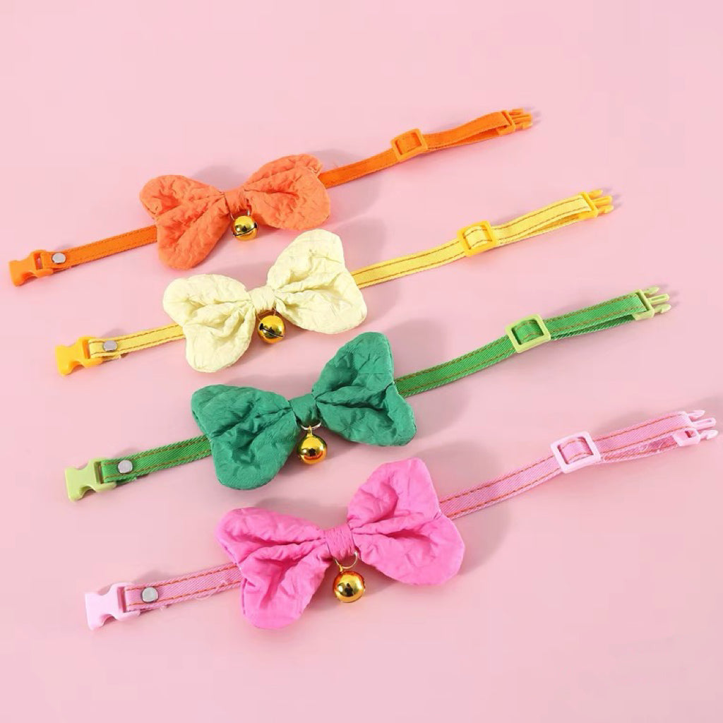 Handmade Cat Collar | Candy Ribbon Bowtie Yellow Hot Pink Green Orange - Neck Wear for Kitty Cat Puppy Dog