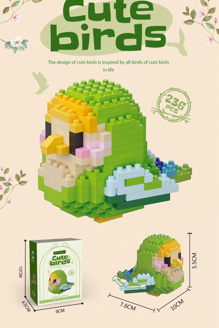 Green Lovebird Build Block Toy