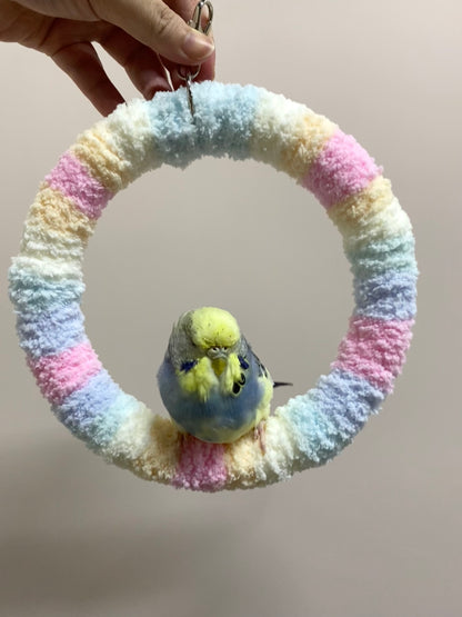 +Handmade+17.5cm Pastel Cotton Candy Yarn Knitting Ring Swings Parrot Birdie Toy