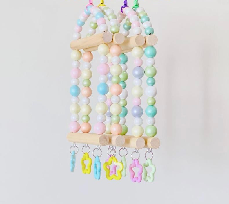 19x12cm Pastel Macarons & Stars Frame Round Wooden Swing Handmade Bird Toys Organic Bird Cages Accessories