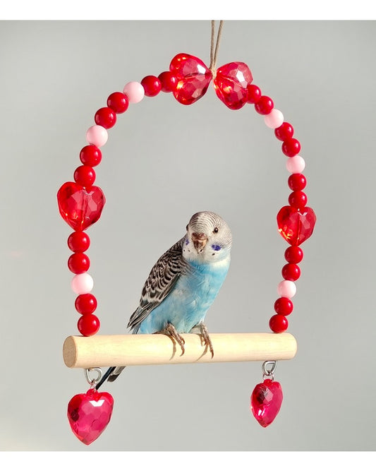 Kawaii Style Diamond Heart Swings Wooden Branch Parrot Bird Toys Organic Bird Cages Accessories Lovebird Budgie Pacific Parrotlet