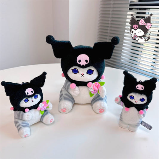 Japan Artist Mofusand x Sanrio Cat Neko Crossover Kuromi - 12cm 15cm 20cm Mascot Plush Doll Big Keychain