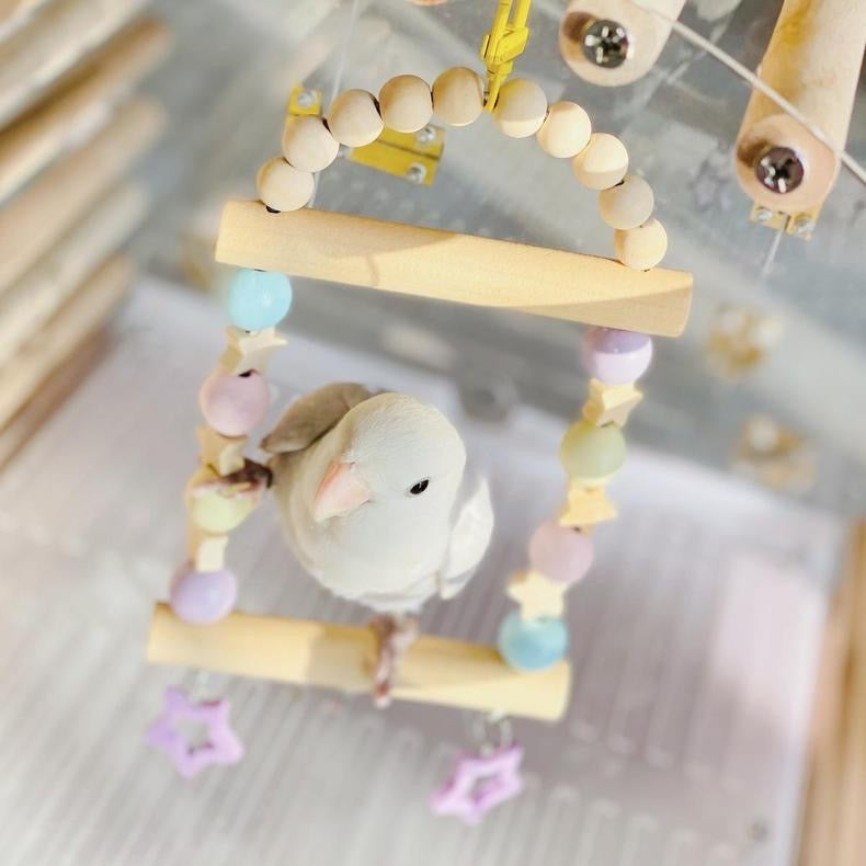 12x10cm Pastel Stars Frame Round Wooden Swings Handmade Bird Toys Organic Bird Cages Accessories Small Parrot Lovebird Budgie Parrotlet