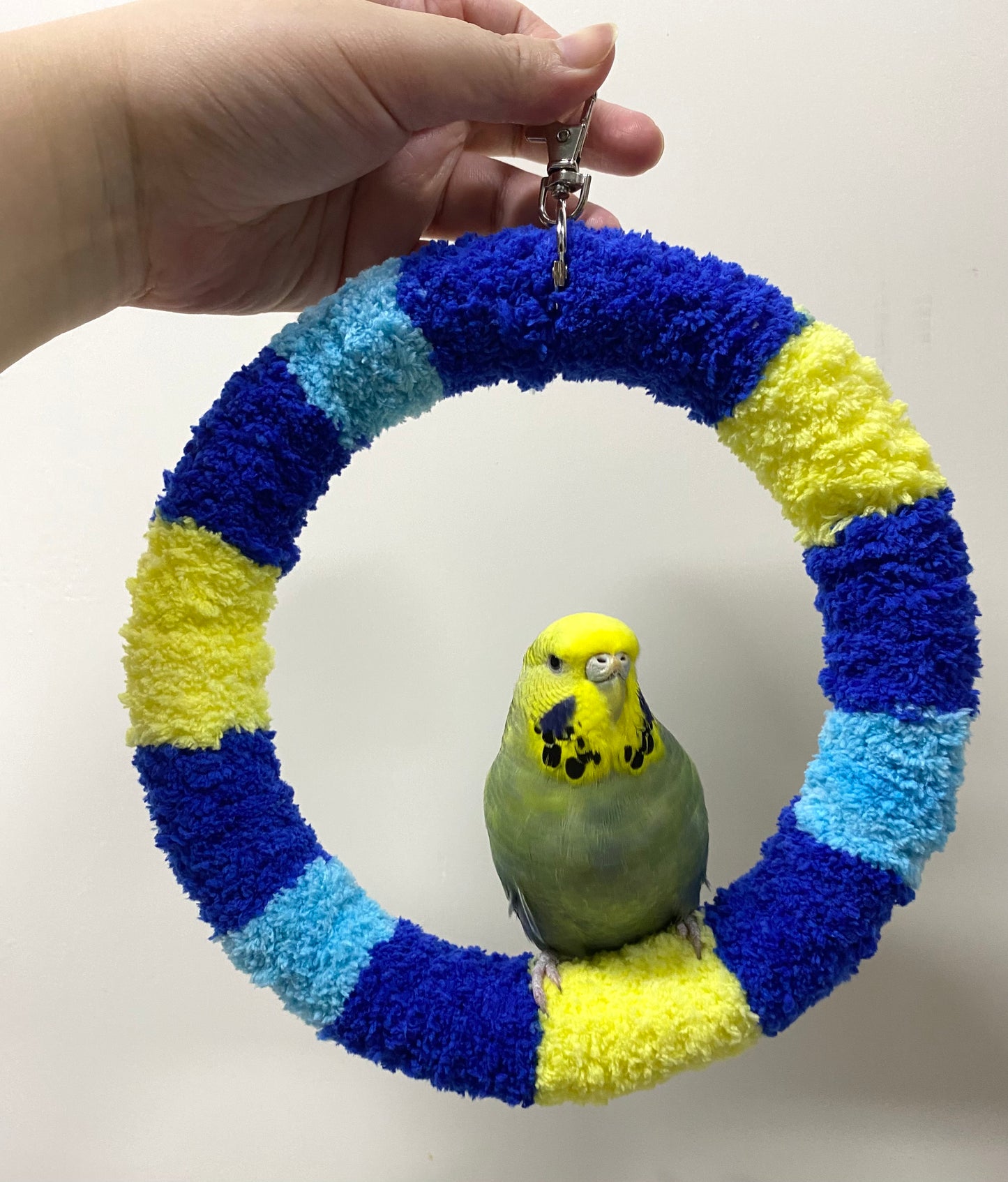 +Handmade+17.5cm SunRise Blue Light Blue Yellow Yarn Knitting Ring Swings Warm Parrot Birdie Toy