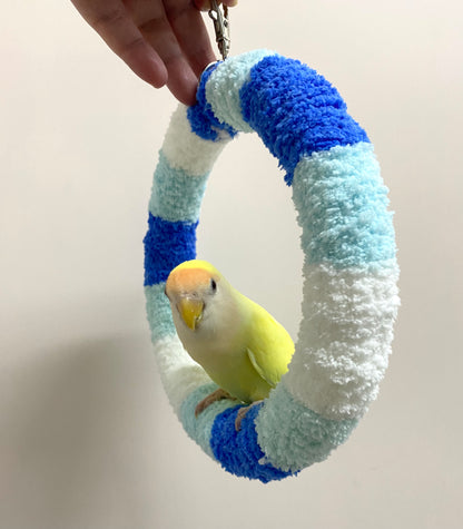 +Handmade+17.5cm Sora Blue Light Blue White Yarn Knitting Ring Swings Parrot Birdie Toy