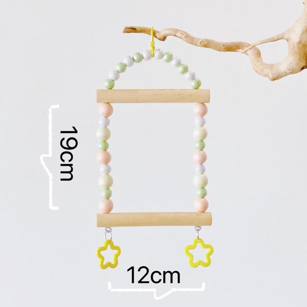 19x12cm Pastel Macarons & Stars Frame Round Wooden Swing Handmade Bird Toys Organic Bird Cages Accessories