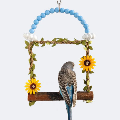 20x15cm Sunflower with Sky Swings Natural Tree Branch Parrot Bird Toys Organic Bird Cages Accessories Lovebird Budgie Pacific Parrotlet