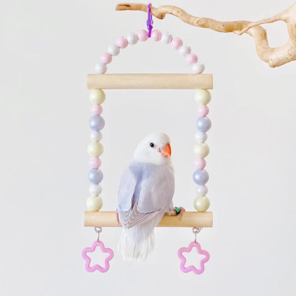 19x12cm Pastel Macarons Stars Frame Round Wooden Swing Handmade Bird WinnieTheBirds Toy Shop