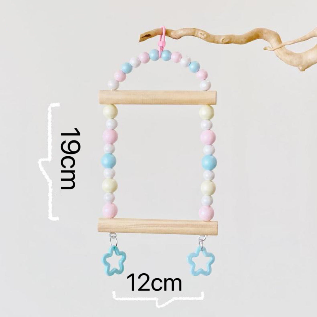 19x12cm Pastel Macarons & Stars Frame Round Wooden Swing Handmade Bird Toys Organic Bird Cages Accessories