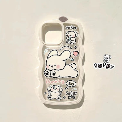 Cream Puppies Running Cute Korea Style iPhone case Kawaii Lovely Cute Lolita iPhone 6 7 8 PLUS SE2 XS XR X 11 12 13 14 Pro Promax 13mini