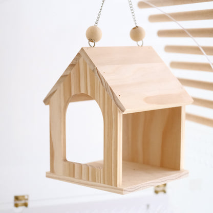 19x13cm Handmade Wooden Little House Hanging Toy for Parrot Bird Toys Organic Bird Cages Accessories Lovebird Budgie Pacific Parrotlet