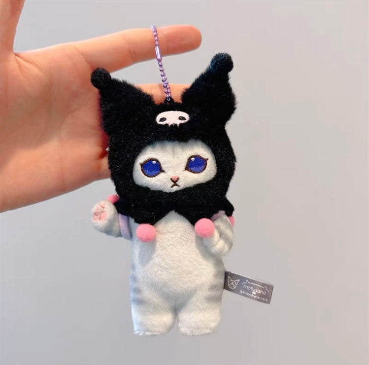 Japan Artist Mofusand x Sanrio Cat Neko Crossover Kuromi - 12cm 15cm 20cm Mascot Plush Doll Big Keychain