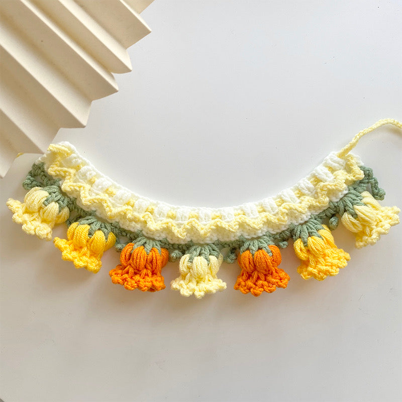 Handmade Knitted Cat Collar | Cute Beautiful Flower Tulip Collar Accessory Neck Wear for Kitty Cat Puppy Dog Bunny Rabbit