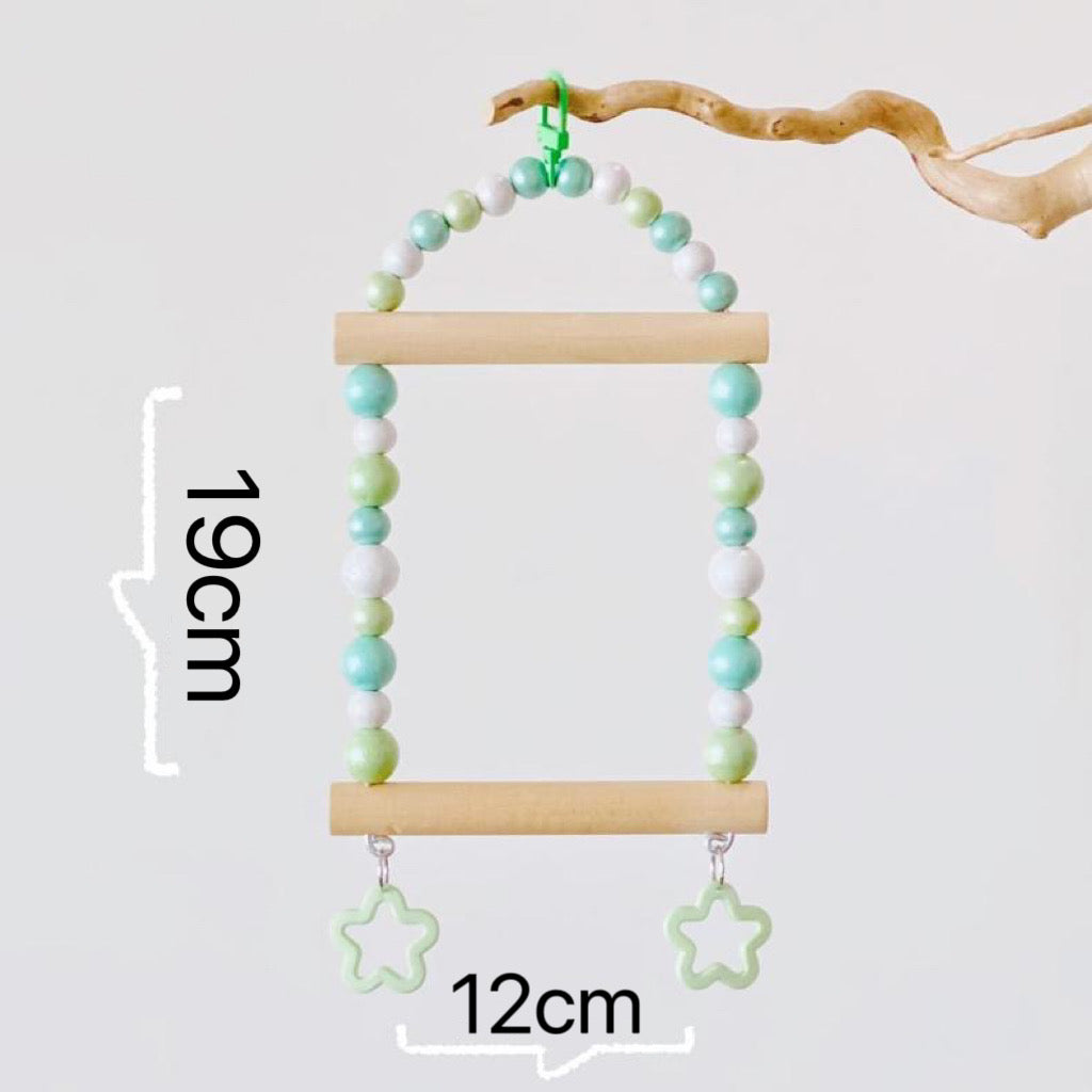 19x12cm Pastel Macarons & Stars Frame Round Wooden Swing Handmade Bird Toys Organic Bird Cages Accessories