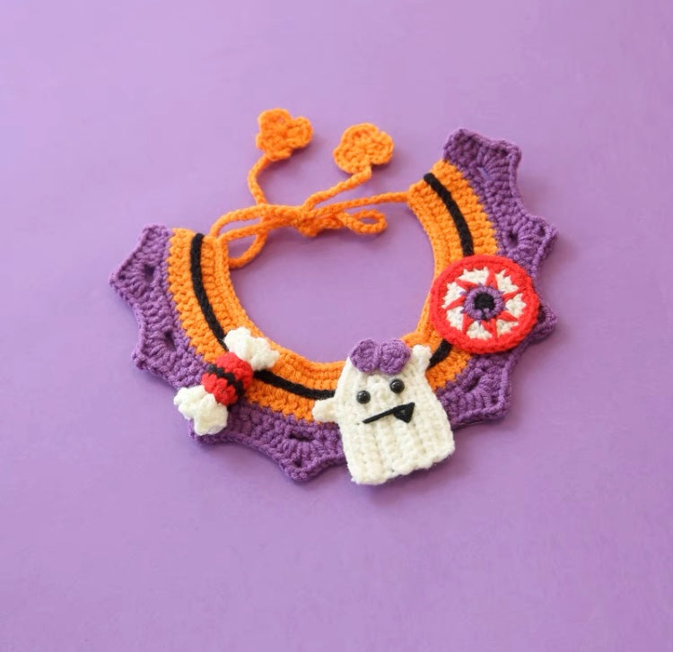 Handmade Knitted Cat Dog Collar | Halloween Pumpkin Witch Ghost Cute Style Knit Costume Neck Wear for Kitty Cat Puppy Dog Bunny Rabbit