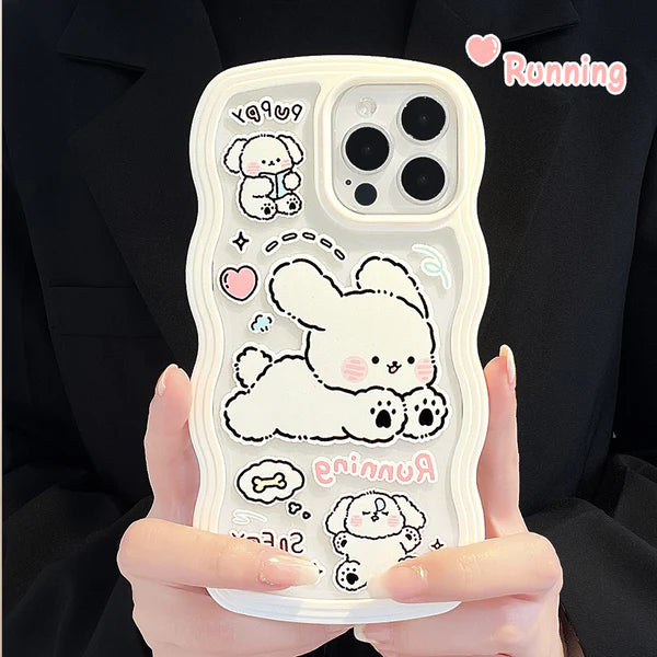 Cream Puppies Running Cute Korea Style iPhone case Kawaii Lovely Cute Lolita iPhone 6 7 8 PLUS SE2 XS XR X 11 12 13 14 15 16 Pro Promax 13mini 12mini