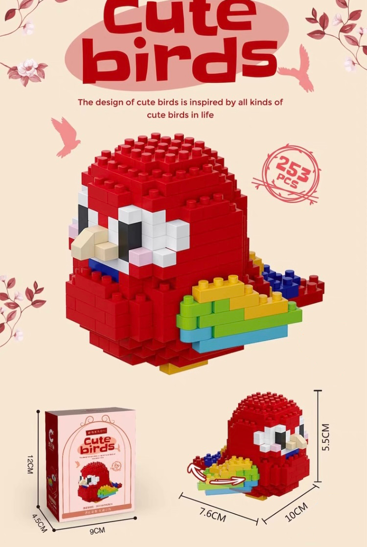 Red Macaw Build Block Toy