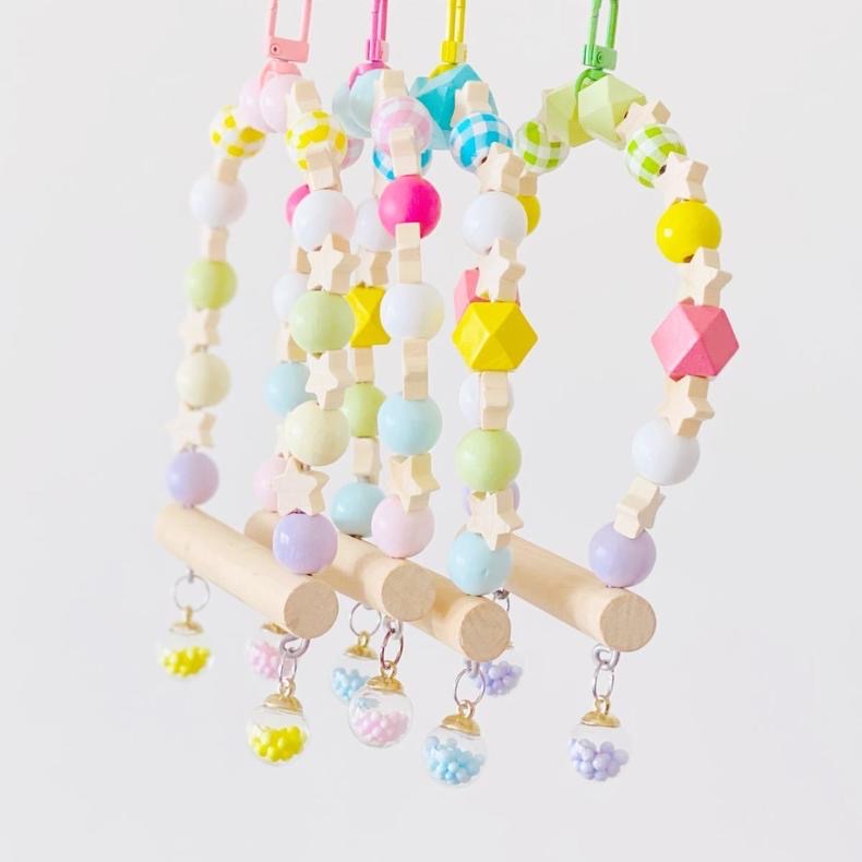 13x12cm Small Candy Star Wooden Swings Handmade Bird Toys Organic Bird Cages Accessories Small Parrot Lovebird Budgie Parrotlet