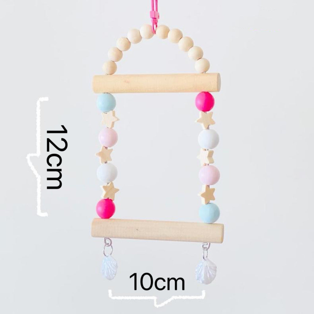 12x10cm Pastel Stars Frame Round Wooden Swings Handmade Bird Toys Organic Bird Cages Accessories Small Parrot Lovebird Budgie Parrotlet