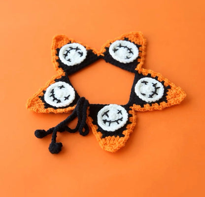 Handmade Knitted Cat Dog Collar | Halloween Pumpkin Witch Ghost Cute Style Knit Costume Neck Wear for Kitty Cat Puppy Dog Bunny Rabbit