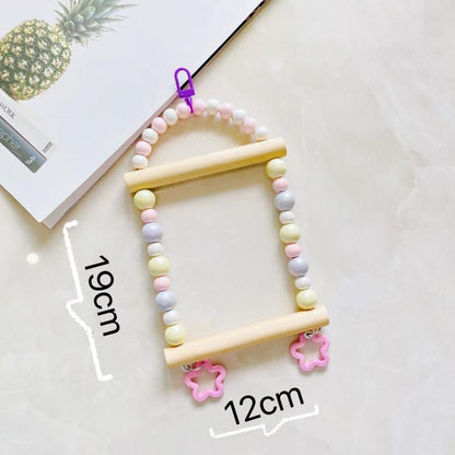 19x12cm Pastel Macarons & Stars Frame Round Wooden Swing Handmade Bird Toys Organic Bird Cages Accessories