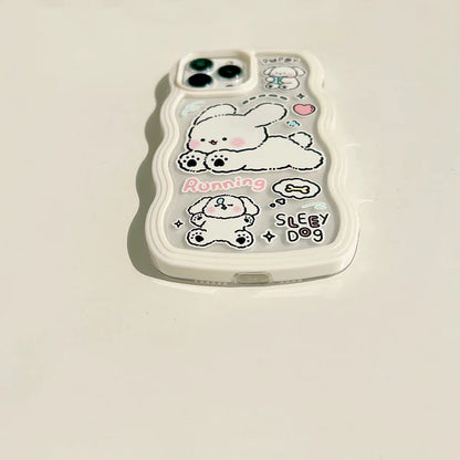 Cream Puppies Running Cute Korea Style iPhone case Kawaii Lovely Cute Lolita iPhone 6 7 8 PLUS SE2 XS XR X 11 12 13 14 Pro Promax 13mini