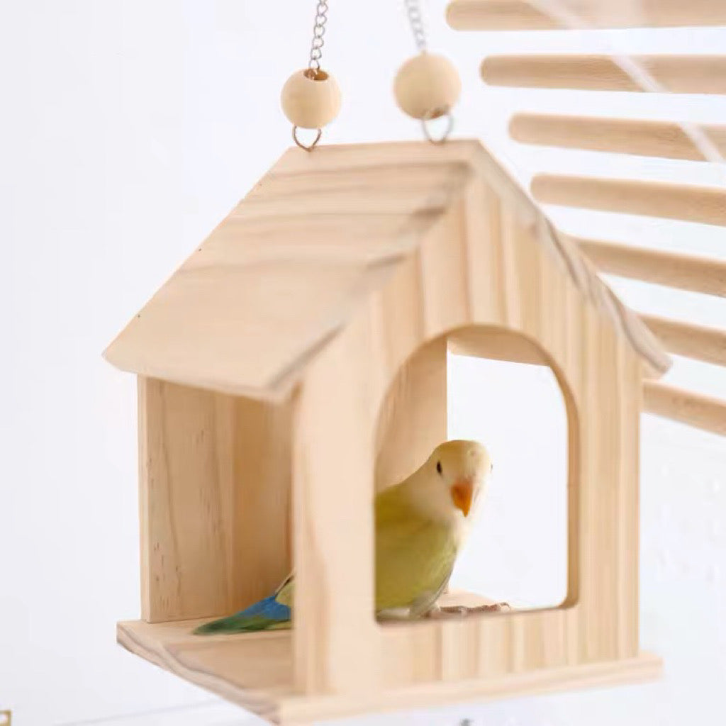 Handmade Wooden Little House Hanging Toy for Parrot Bird Toys Organic Bird Cages Accessories Lovebird Budgie Pacific Parrotlet