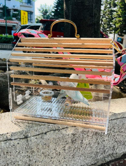 Medium Bird Outing Carry Cage Acrylic Board with Wood Sticks and Strap for Medium Bird Parrot Cockatiel Conure MyiopsittaMedium Bird Outing Carry Cage Acrylic Board with Wood Sticks and Strap for Medium Bird Parrot Cockatiel Conure Myiopsitta