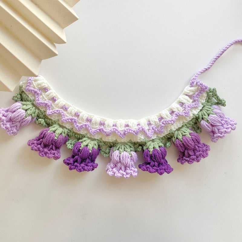 Handmade Knitted Cat Collar | Cute Beautiful Flower Tulip Collar Accessory Neck Wear for Kitty Cat Puppy Dog Bunny Rabbit