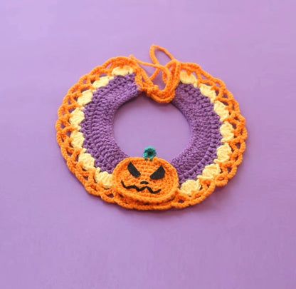 Handmade Knitted Cat Dog Collar | Halloween Pumpkin Witch Ghost Cute Style Knit Costume Neck Wear for Kitty Cat Puppy Dog Bunny Rabbit