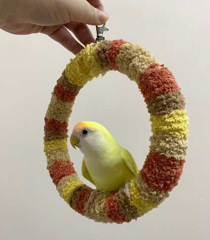 Handmade 17.5cm Aki Brown Yellow Yarn Knitting Ring Swings Parrot Birdie Toy