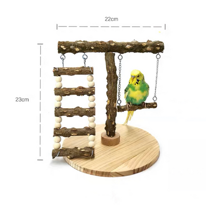 Natural Wooden Bird Stand Playground with Ladder and Swings Parrot Handmade Bird Toys Organic Lovebird Budgie Pacific Parrotlet