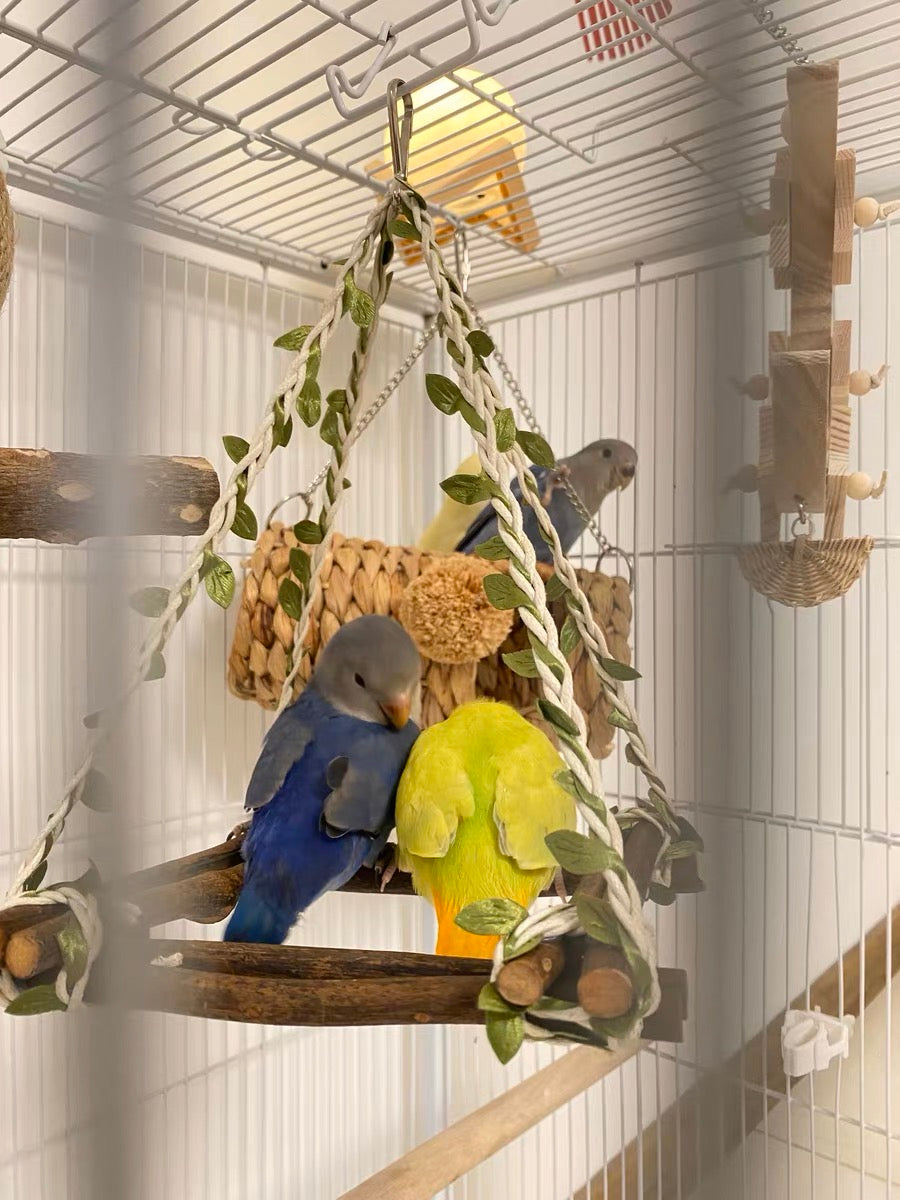 Handmade Forest Style Swings Natural Tree Branch Tent Hemp Hope Organic Bird Cages Accessories Lovebird Budgie Pacific Parrotlet