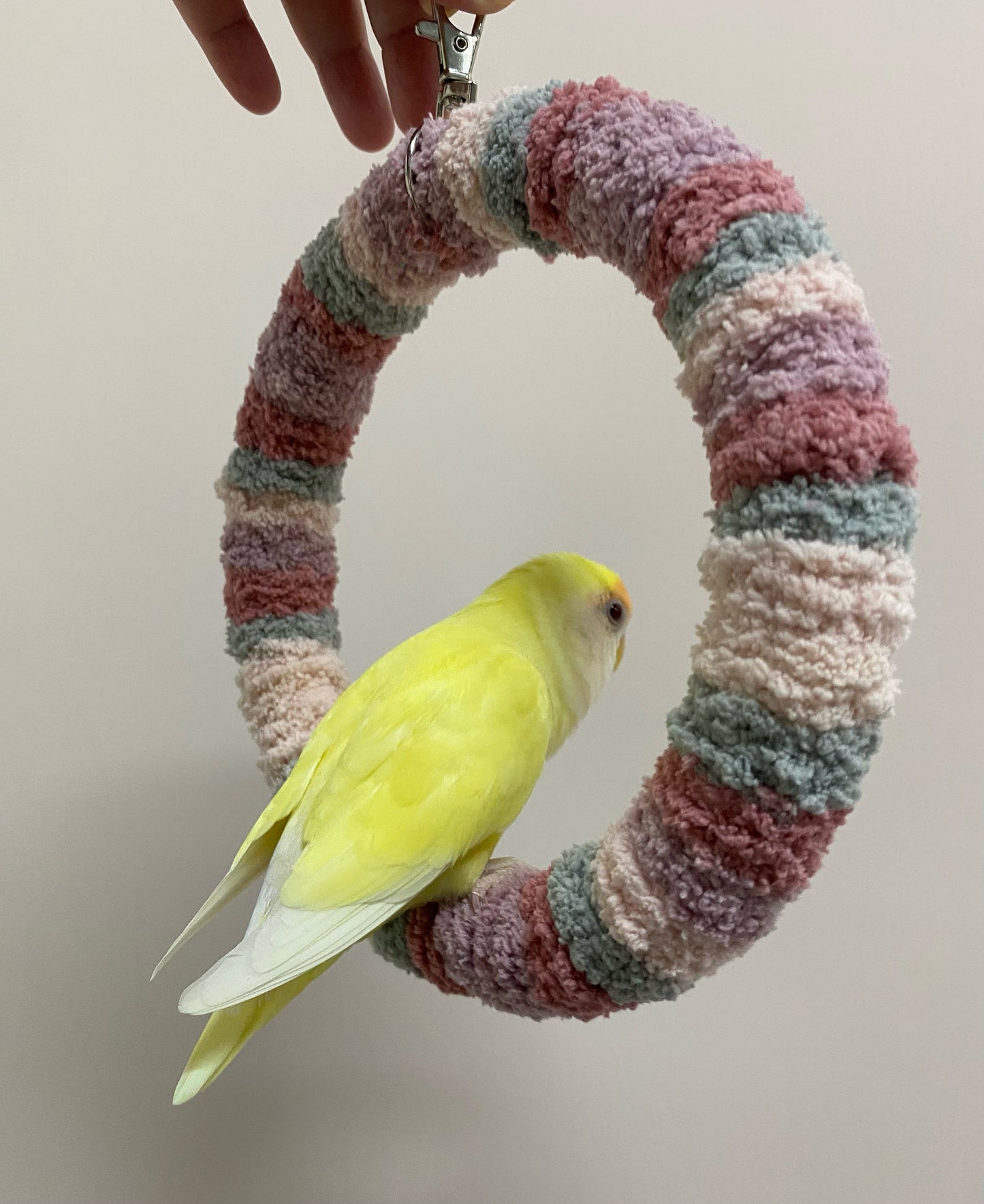 +Handmade+17.5cm Sakura Pink Purple Yarn Knitting Ring Swings Parrot Birdie Toy