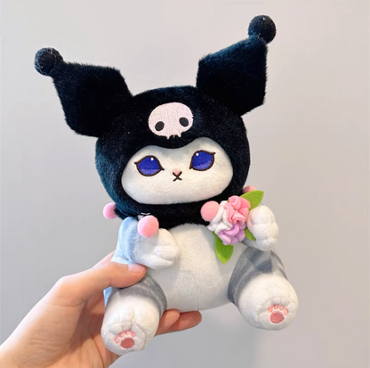 Japan Artist Mofusand x Sanrio Cat Neko Crossover Kuromi - 12cm 15cm 20cm Mascot Plush Doll Big Keychain