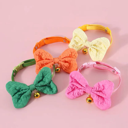 Handmade Cat Collar | Candy Ribbon Bowtie Yellow Hot Pink Green Orange - Neck Wear for Kitty Cat Puppy Dog